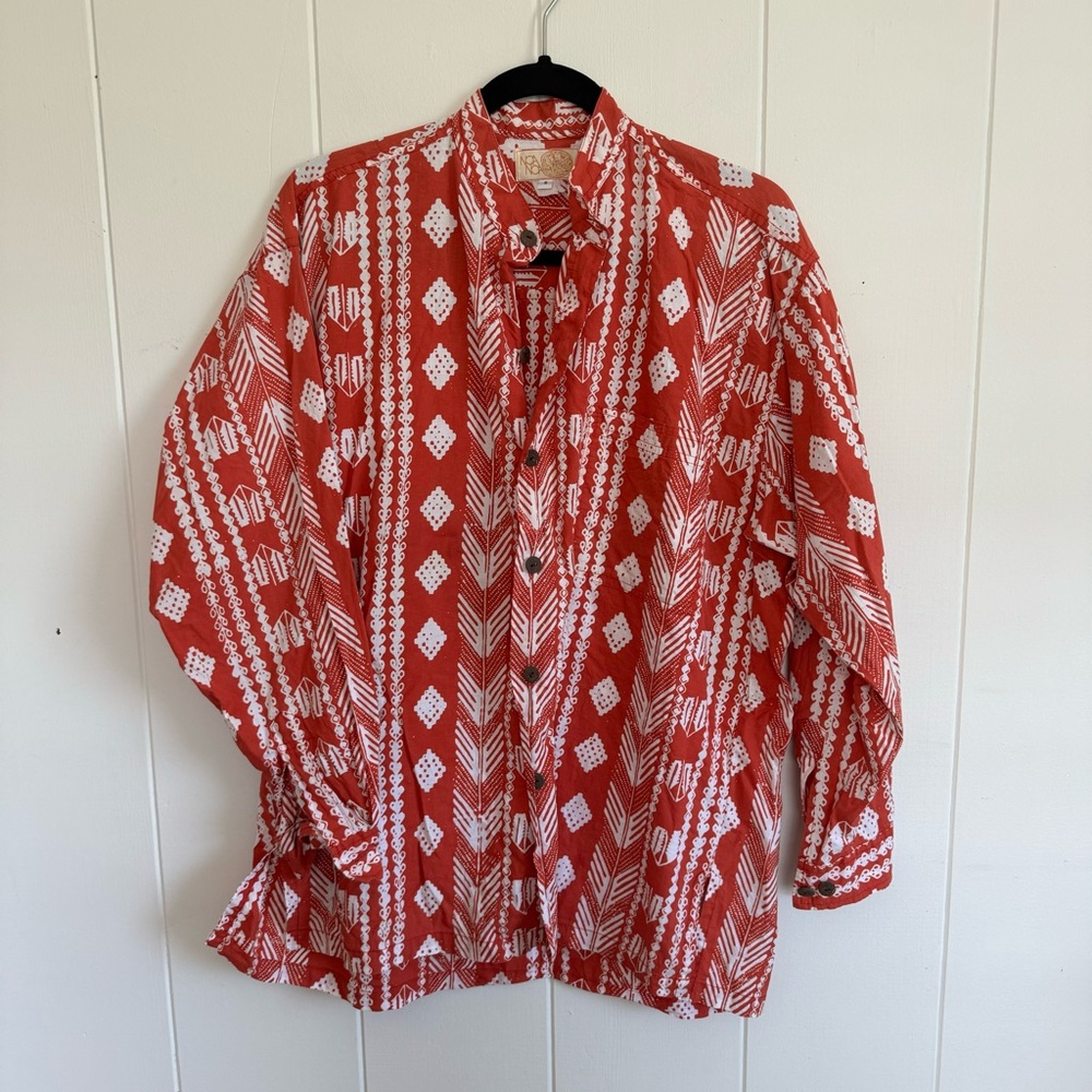 Noa Noa Red Patterned Button Down Blouse Small - image 1